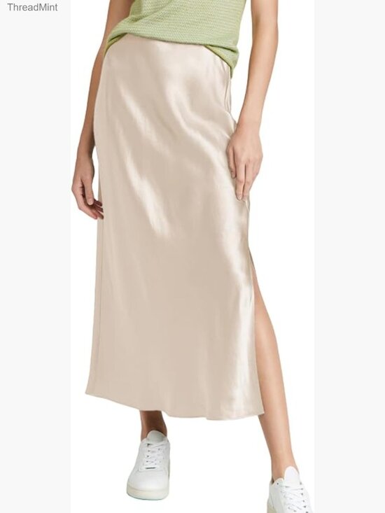 Dresses & Skirts - Satin Maxi Skirt High Waisted Split A Line Dressy Elegant Long Skirt